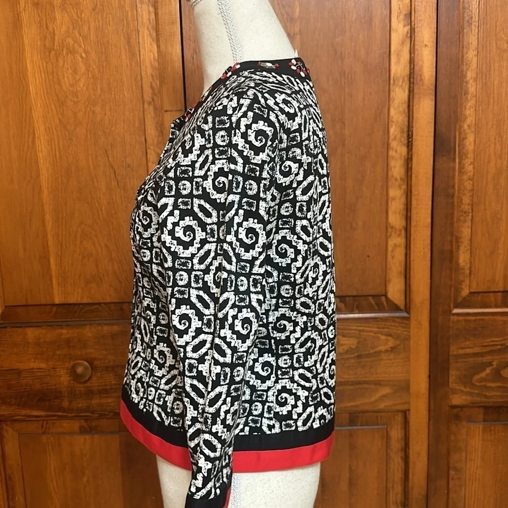 Ruby Rd. Cropped Geometric Design Button-down 3/4 Sleeve Beaded Collar Jacket 8P